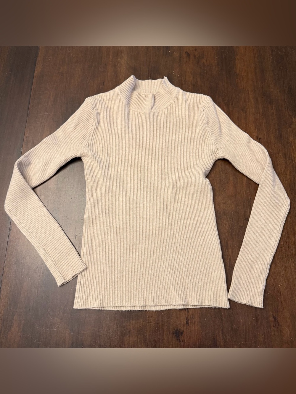 SHEIN Cream Ribbed Mock Neck Long Sleeve Top